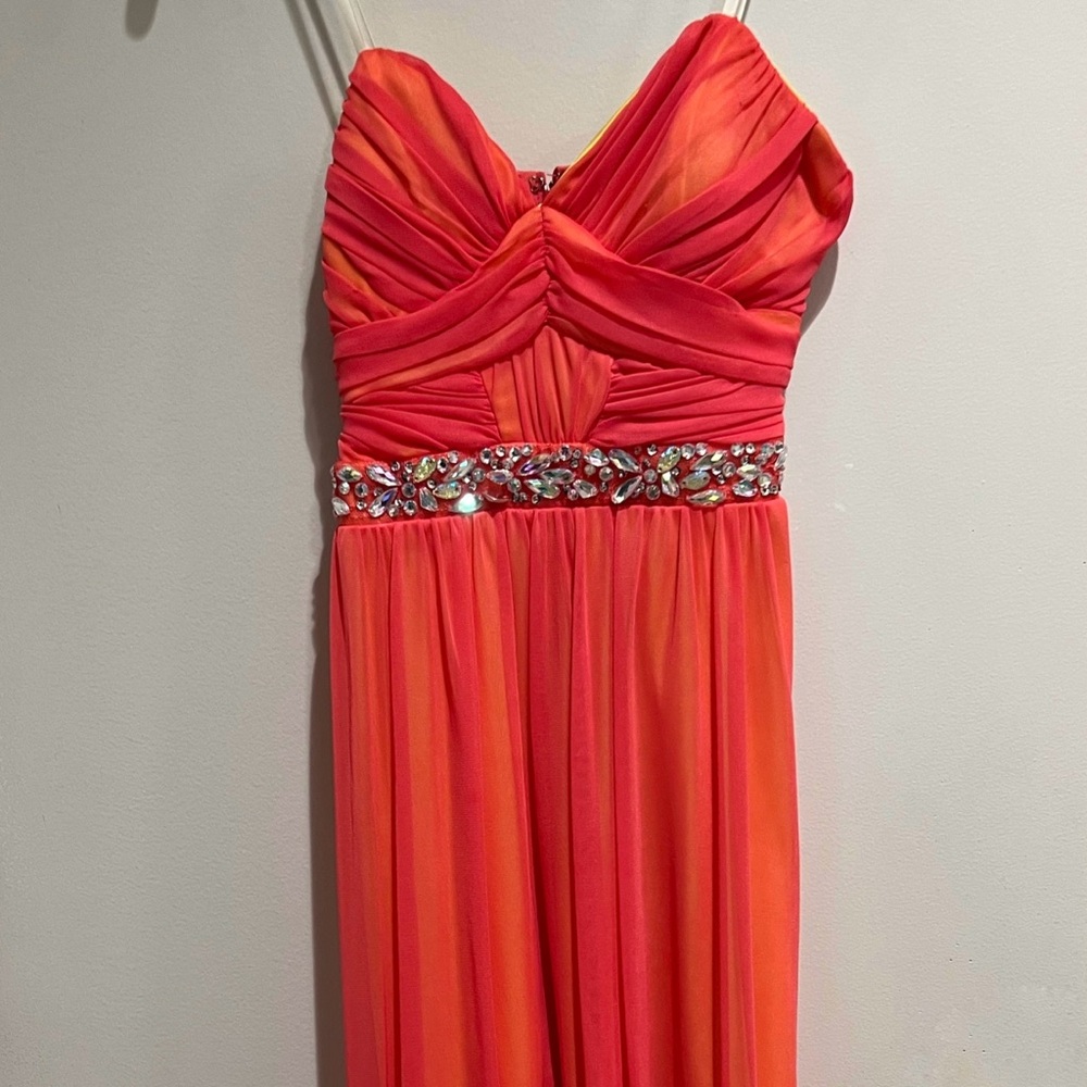 NWOT Strapless Pink & yellow High-low dress with rhinestones